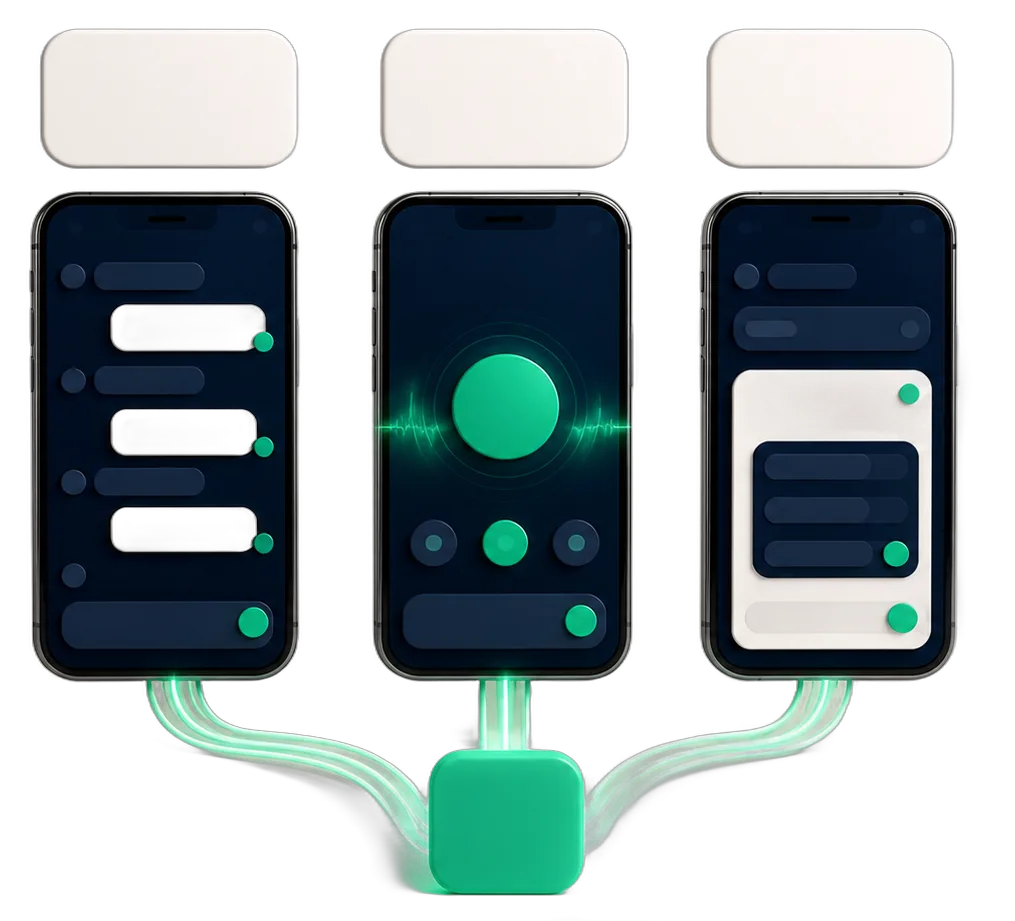 Tres experiencias —mensajería, voz y Línea Abierta— conectadas al Cerebro WS